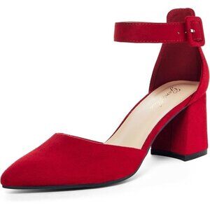 NWT Women’s Red Closed Pointed Toe Low Block Chunky Heels Pumps- Size 10